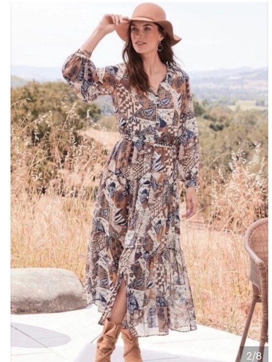 Soft Surroundings Dresses & Skirts - Soft Surroundings Womens Peasant Dress LP Lined Button Front Belt Patchwork 934A